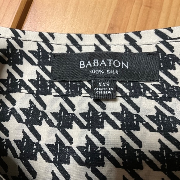 ARITZIA BABATON 100% Silk Black / White Houndstooth Button Front Shirt US Sz XXS - Picture 5 of 9